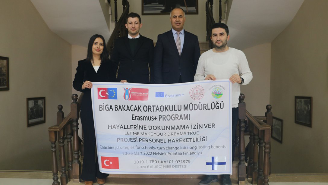 Erasmus+ Projesi kapsamında Finlandiya'ya gidecek öğretmenler İlçe Millî Eğitim Müdürümüz Erkan Bilen'i ziyaret etti.