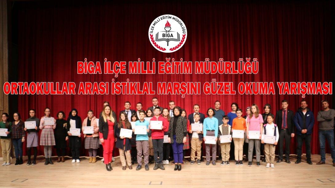 Biga İlçe Milli Eğitim Müdürlüğü Ortaokullar Arası İstiklal Marşını Güzel Okuma Yarışması Düzenledi